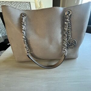 Michael Kors handbag gray/tan. Very good used condition
